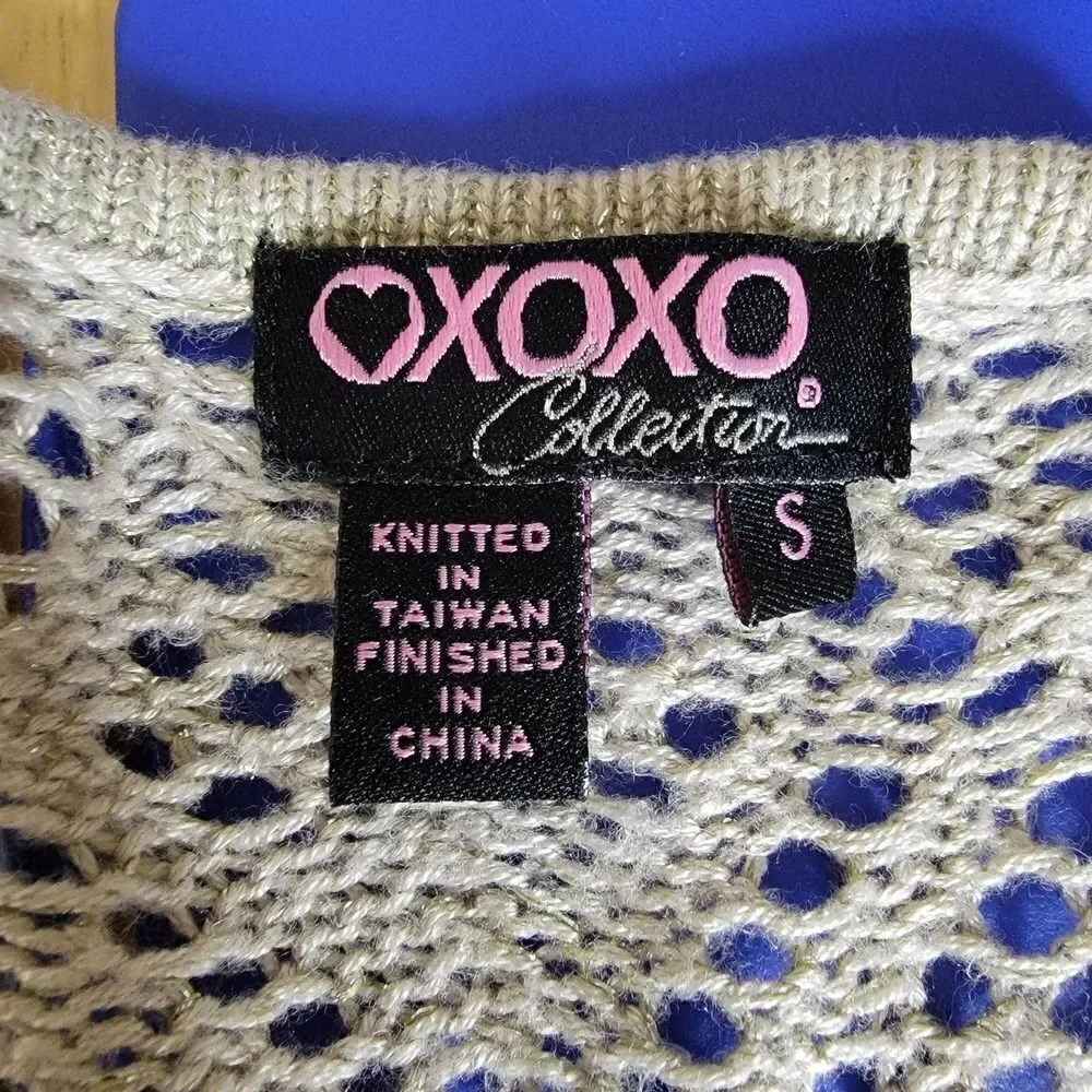 XOXO Collection Knit Metallic Sweater Tan Silver Size Small